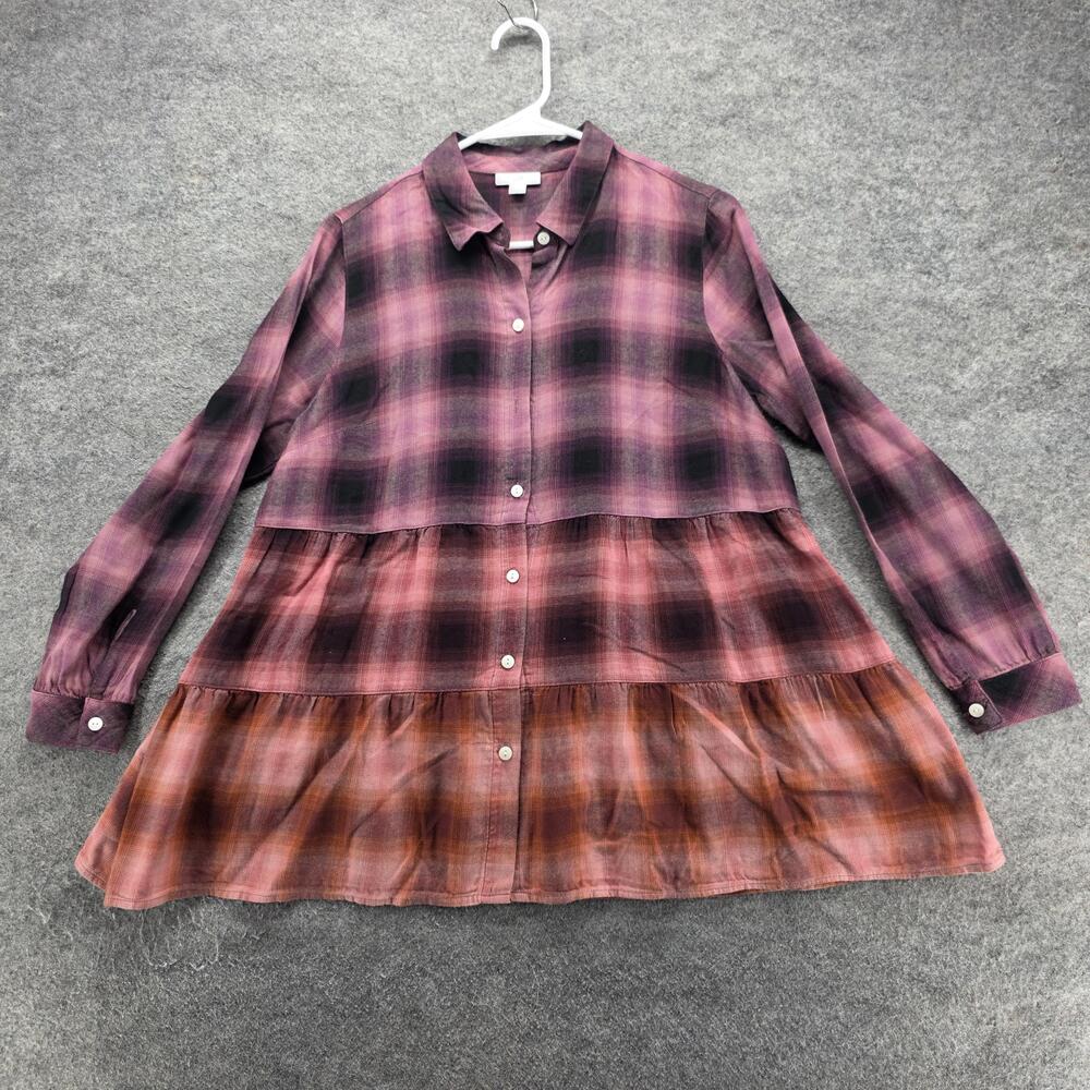 J. Jill Dress Womens S Purple Shirt Dress Trapeze & Swing Short Plaid Button